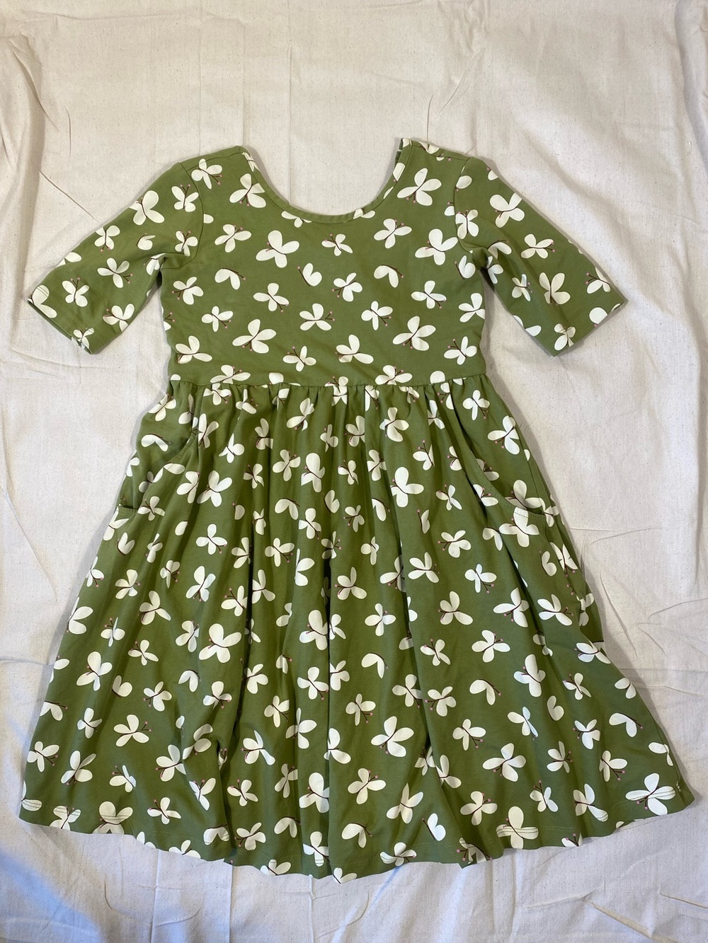 Girls Hanna Anderson Green Moss Skater Dress with Butterflies